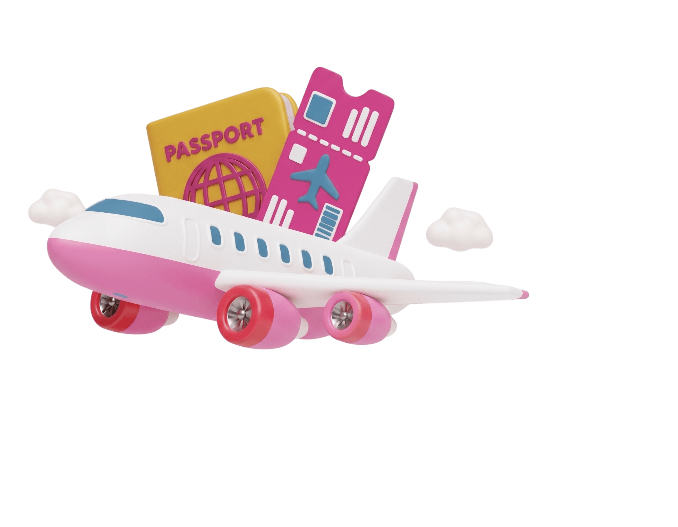 Avión 3D con pasaporte y boleto Waotrips